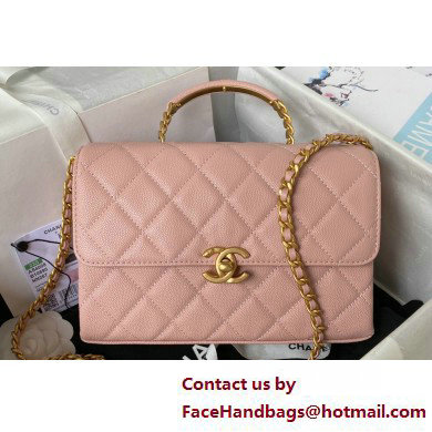 Chanel Grained Calfskin  &  Gold-Tone Metal Small Flap Bag with Top Handle AS4008 Pink 2025